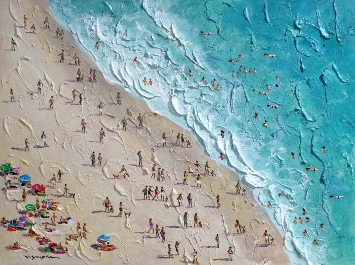 Malerei mit dem Titel "Beach4" von Vishalandra Dakur, Original-Kunstwerk, Öl