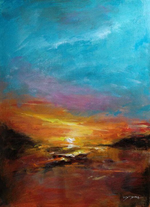 Malerei mit dem Titel "Sun setting" von Vishalandra Dakur, Original-Kunstwerk, Acryl