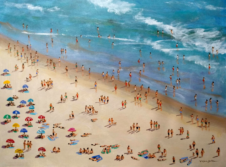 Peinture intitulée "Summer Beach people…" par Vishalandra Dakur, Œuvre d'art originale, Acrylique