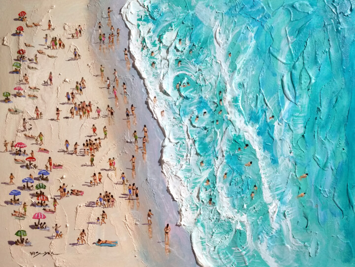 Peinture intitulée "Beach people5" par Vishalandra Dakur, Œuvre d'art originale, Huile