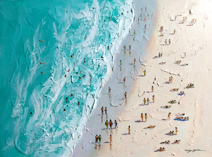 Painting titled "Beach people8" by Vishalandra Dakur, Original Artwork, Oil