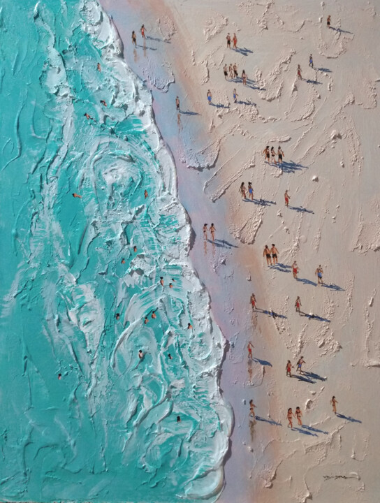 Pintura intitulada "Beach people7" por Vishalandra Dakur, Obras de arte originais, Óleo