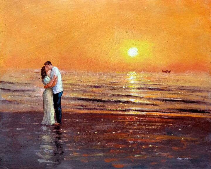 Peinture intitulée "Beach Love" par Vishalandra Dakur, Œuvre d'art originale, Acrylique