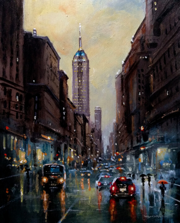 Painting titled "New York City in ra…" by Vishalandra Dakur, Original Artwork, Acrylic