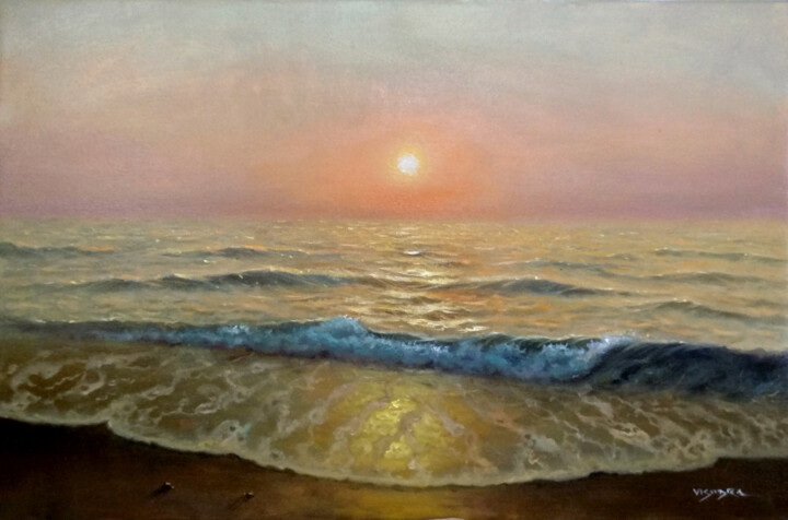 Peinture intitulée "Beach waves1" par Vishalandra Dakur, Œuvre d'art originale, Huile