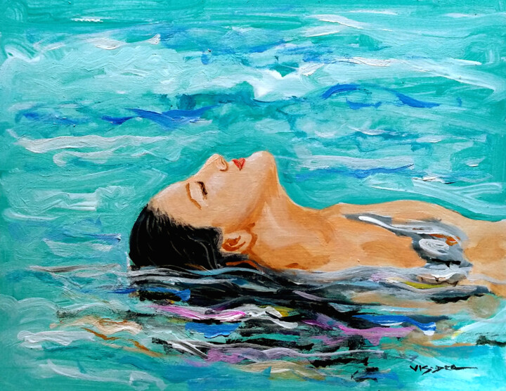Peinture intitulée "swimming girl" par Vishalandra Dakur, Œuvre d'art originale, Acrylique