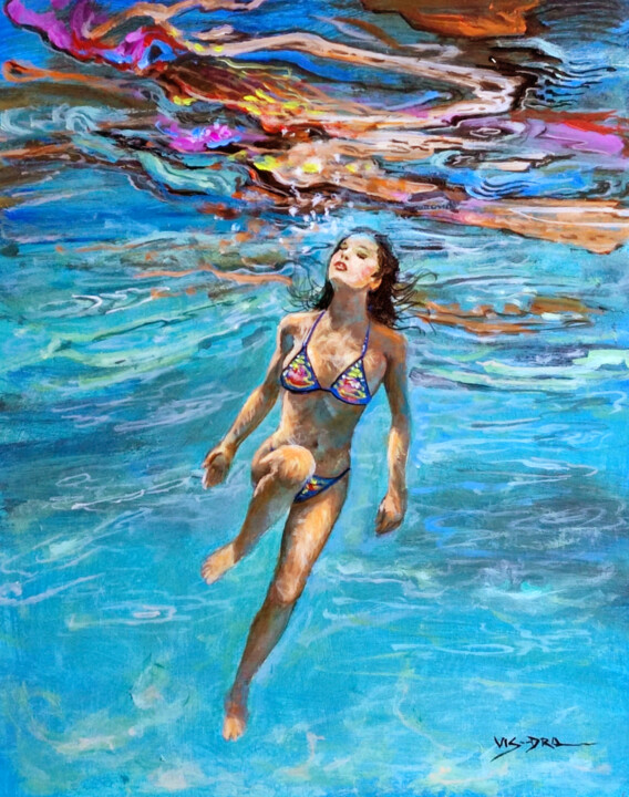 Pintura intitulada "Girl swimming49" por Vishalandra Dakur, Obras de arte originais, Acrílico