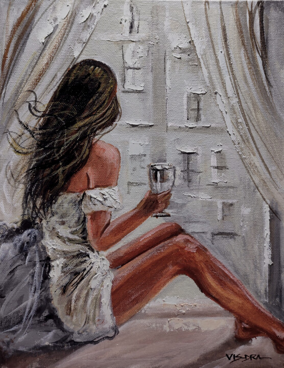Malerei mit dem Titel "Girl by window11" von Vishalandra Dakur, Original-Kunstwerk, Öl