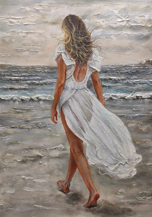 Painting titled "Beach walking8" by Vishalandra Dakur, Original Artwork, Oil