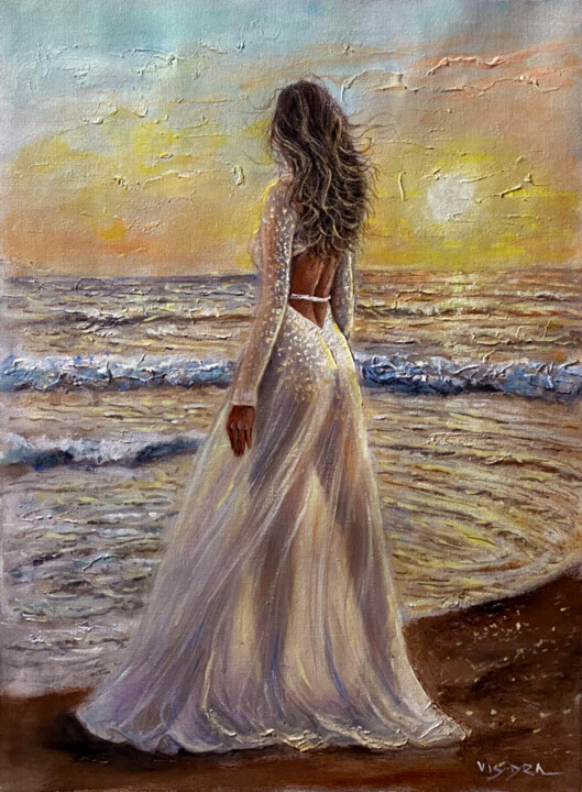 Painting titled "Beach walking9" by Vishalandra Dakur, Original Artwork, Oil