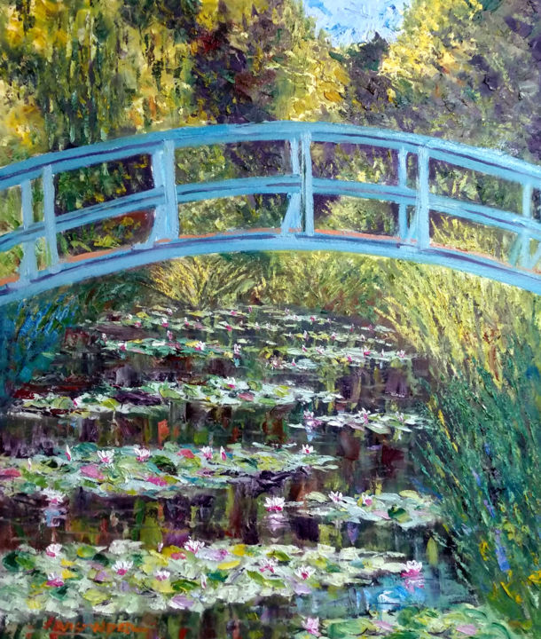 Pintura intitulada "Monet water lilies" por Vishalandra Dakur, Obras de arte originais, Óleo