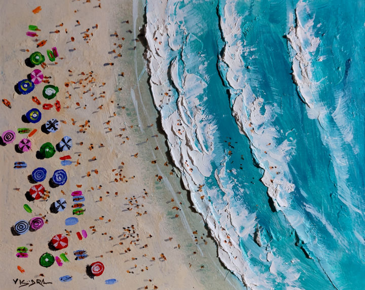 Painting titled "Beach waves3" by Vishalandra Dakur, Original Art, Oil