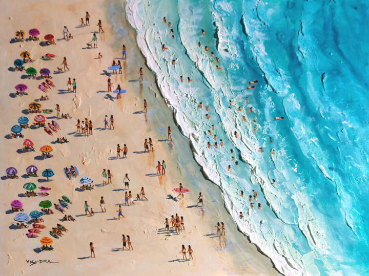 Painting titled "Beach waves4" by Vishalandra Dakur, Original Art, Oil