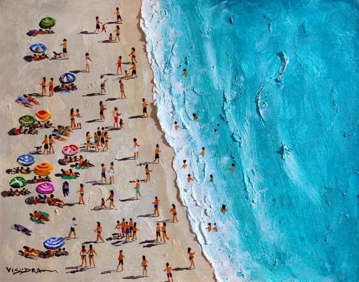 Painting titled "Summer Beach22" by Vishalandra Dakur, Original Art, Oil