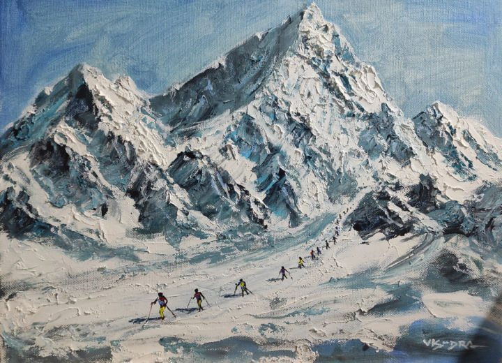 Painting titled "Splitboarding2" by Vishalandra Dakur, Original Art, Oil