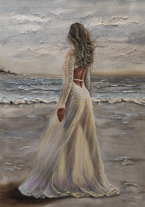 Painting titled "Beach walking9" by Vishalandra Dakur, Original Artwork, Oil