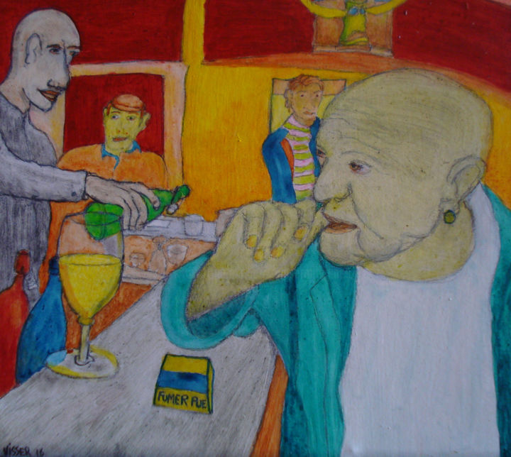 Painting titled "Bar le Romarin lyon" by Gerrit Gerard Visser, Original Artwork