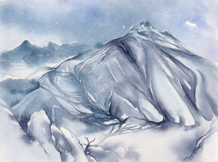 Malarstwo zatytułowany „Blue mountain lands…” autorstwa Adriana Mueller, Oryginalna praca, Akwarela