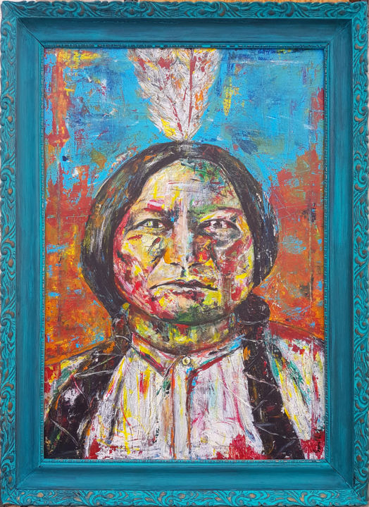 Painting titled "Sitting Bull" by Navratil Art, Original Artwork, Acrylic