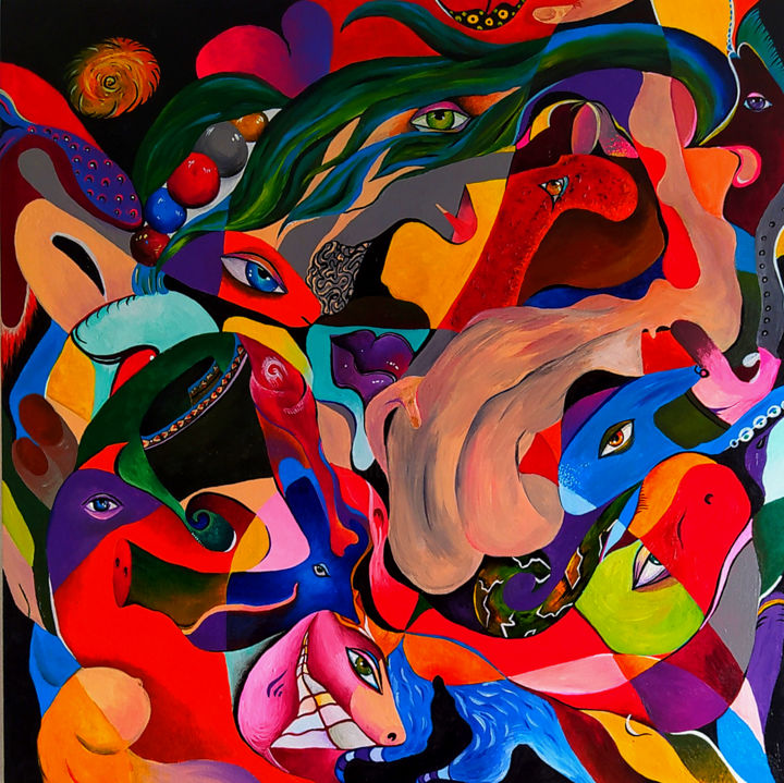 Painting titled "Big abstract art Gu…" by Kristina Degtyareva, Original Artwork, Acrylic Mounted on Wood Stretcher frame