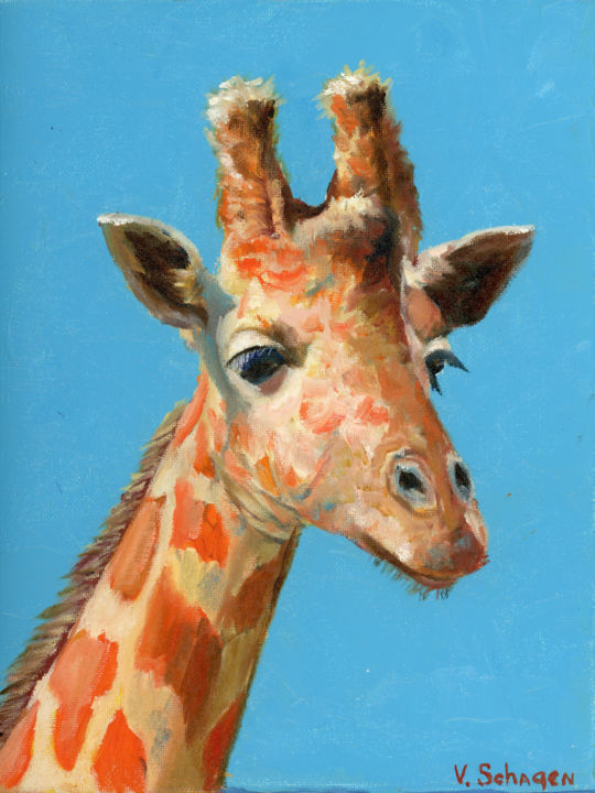 Painting titled "Giraffe" by Vita Schagen, Original Artwork, Oil