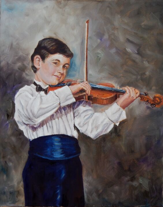 Painting titled "Young Violin player." by Vita Schagen, Original Artwork, Oil