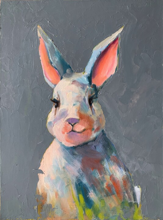 Peinture intitulée "Colorful Rabbit. Or…" par Vita Schagen, Œuvre d'art originale, Huile Monté sur Carton