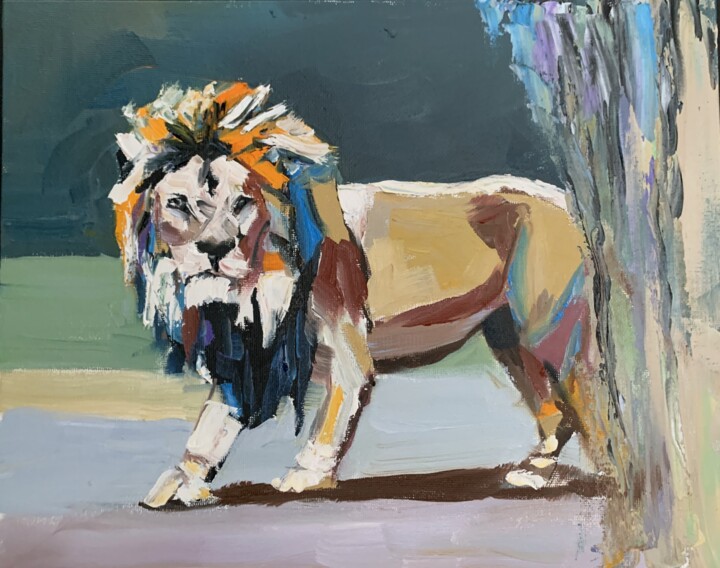 Pintura intitulada "Lion. Original oil…" por Vita Schagen, Obras de arte originais, Óleo Montado em Cartão