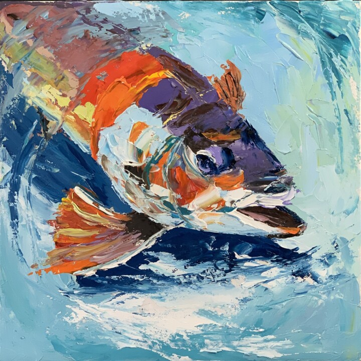 Pittura intitolato "Fish." da Vita Schagen, Opera d'arte originale, Olio Montato su Cartone