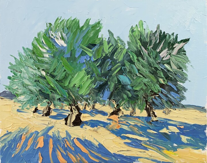 Painting titled "Landscape with oliv…" by Vita Schagen, Original Artwork, Oil Mounted on Cardboard