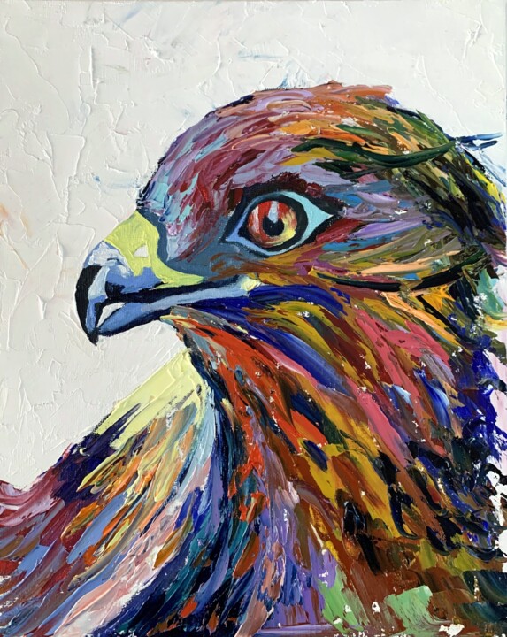 Painting titled "Eagle. Bird." by Vita Schagen, Original Artwork, Oil Mounted on Cardboard