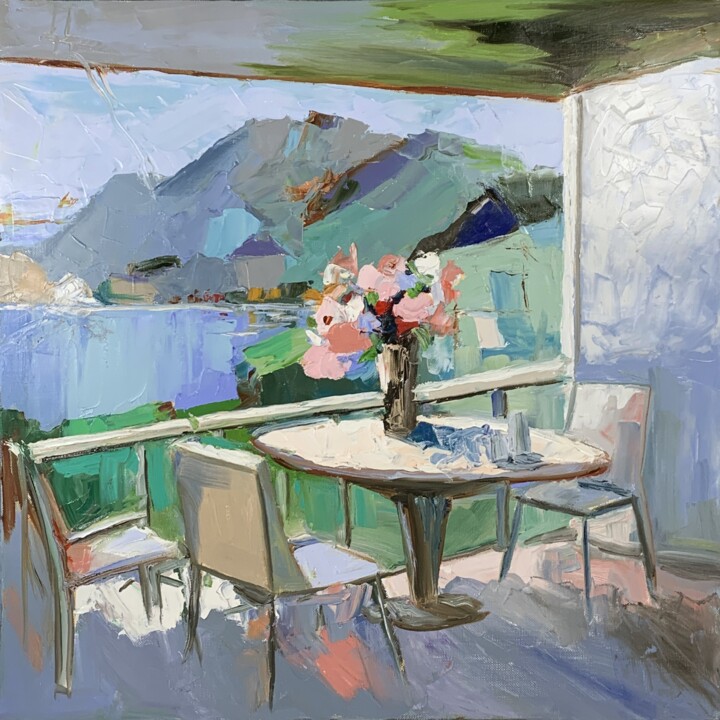 Картина под названием "Summer veranda. Swi…" - Vita Schagen, Подлинное произведение искусства, Масло Установлен на Деревянна…