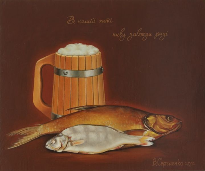 Pittura intitolato "Пиво  (Beer)" da Vita Sergienko, Opera d'arte originale