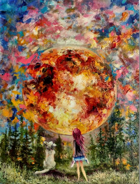 Картина под названием "алиса и луна" - Vita Bogachenko, Подлинное произведение искусства, Масло