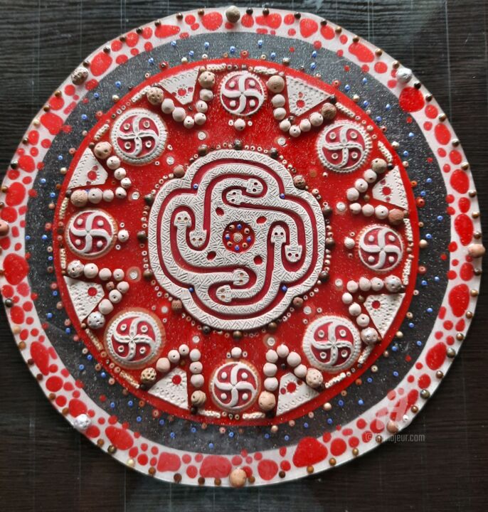 Sztuka tkaniny zatytułowany „Trypillian swastika…” autorstwa Vitalia Stupak, Oryginalna praca, Ceramika