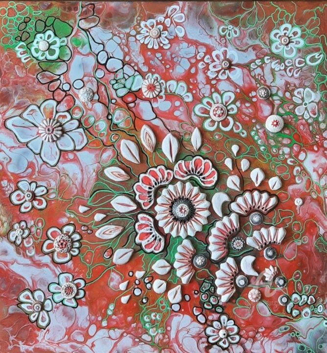Dessin intitulée "Flowers" par Vitalia Stupak, Œuvre d'art originale, Acrylique