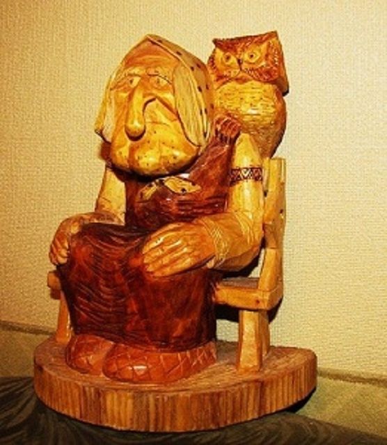 Sculpture titled "баба яга" by Vitalii Parfenov, Original Artwork, Wood