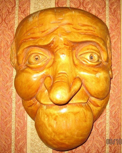 Sculpture titled "маска старика" by Vitalii Parfenov, Original Artwork, Wood