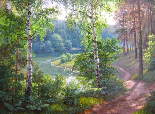 Картина под названием "Речка в лесу." - Виталий Потапов, Подлинное произведение искусства, Масло