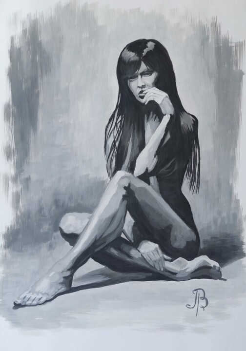 Картина под названием "Сидящая фигура" - Виталий Правда, Подлинное произведение искусства, Гуашь