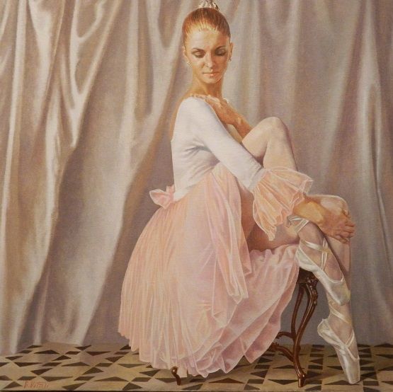 Painting titled "Ballerina in pink" by Vitaliy Bondarenko, Original Artwork, Oil