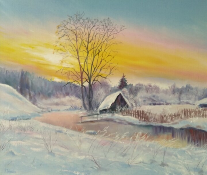 Картина под названием "Зимняя река" - Vitaliy Boreiko, Подлинное произведение искусства, Масло
