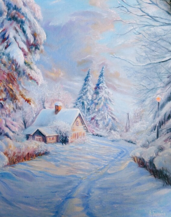 Peinture intitulée "Зимний дом" par Vitaliy Boreiko, Œuvre d'art originale, Huile Monté sur Carton