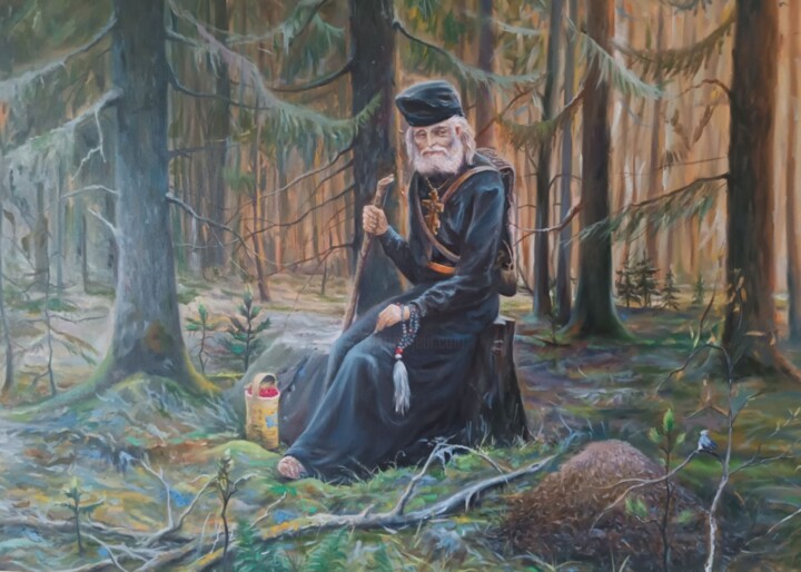 Painting titled "Покаяние монаха" by Vitaliy Boreiko, Original Artwork, Oil