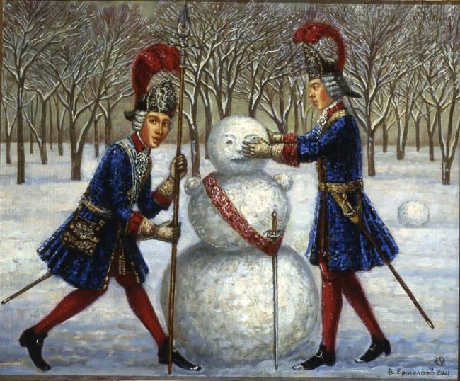 Pittura intitolato "Snowman" da Vitaliy Ermolayev, Opera d'arte originale