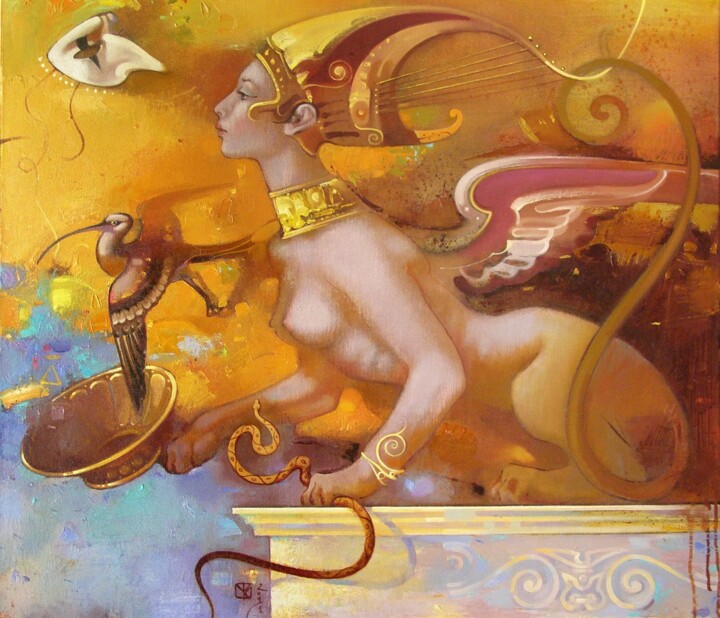 Painting titled "dream Sphinx" by Vitaliy Kotendzhi, Original Artwork, Oil