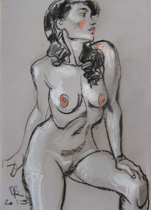Dessin intitulée "Nude" par Vitaliy Kotendzhi, Œuvre d'art originale