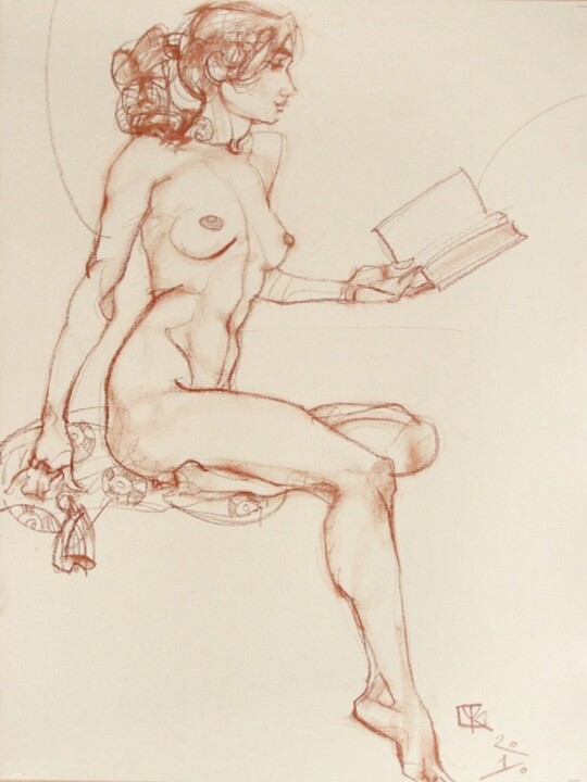 Drawing titled "model with a book" by Vitaliy Kotendzhi, Original Artwork