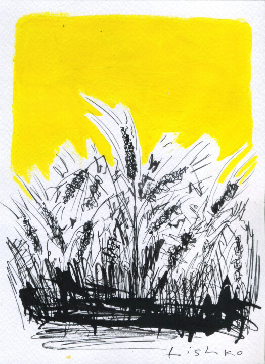 Drawing titled "Wheat 21*15 cm / 8,…" by Vitaliy Lishko, Original Artwork, Ink