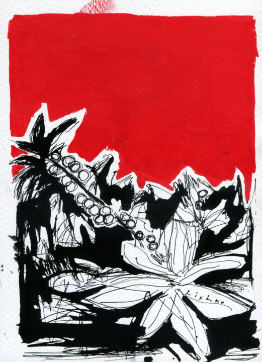 Drawing titled "Flowers 21*15 cm /…" by Vitaliy Lishko, Original Artwork, Ink